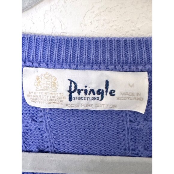 Pringle‎ Of Scotland Cable Knit Golf Sweater Mans M Cotton Blue Embroidered Logo - Picture 2 of 11